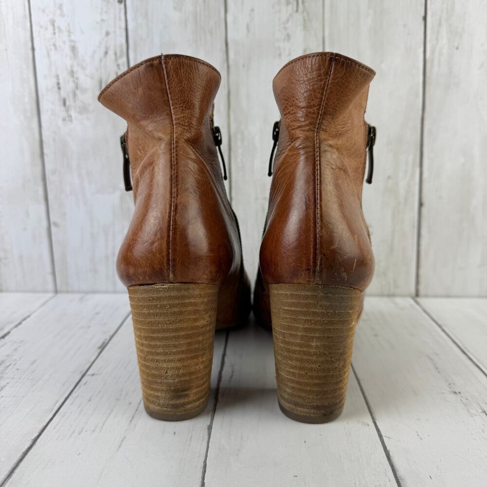 Paul Green Brown Bellini Peep Toe Bootie Distressed Leather Ankle Boot Size 8 - Picture 10 of 15